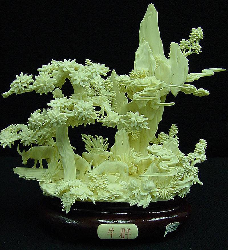 bone buffalo carving