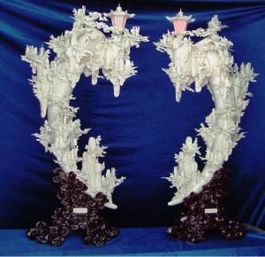  NO.(9503) - 62 Inch High PAIR OF BONE LAMPS SIMILAR TO THE LAMPS IN THE MOVIE RUSH HOUR 2 WITH JACKIE CHAN IN LAS VEGAS HOTEL ROOM (9503) $9899.00  One Left !
Click on the Carving to see a large picture.