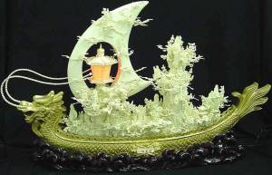 Exquisite Camel Bone and Gold Dragon Boat Carving Handmade in China Click on the dragon to see a larger picture.
