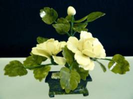MIXED JADE FLOWER <br>9 inch WHITE JADE FLOWER TREE 
 Price = $ 24.98 + S/H. SIZE: H: 9in, D: 6in, W: 8in.