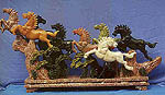 AMAZING BIG MULTI-JADE 8 LOVELY HORSES (J146)
THIS SPLENDID 8-HORSE IS RARE, UNIQUE, MADE OF VARIOUS JADES. HORSES ARE MADE OF TAIWAN JADE (DARK GREEN), BURMA JADE (LIGHT GREEN), HAN DYNASTY WHITE JADE, ROSEQUARTZ (PINK), AND YELLOW JADE. ALL MATERIAL AND COLORS ARE 100% NATURAL. ITS BASE IS ALSO MADE OF NATURAL JADE. ALL THE EIGHT HORSES ARE MARCHING TOWARDS ONE SIMILAR DIRECTION THAT FEATURE UNITY AND PROGRESSION IN ACHIEVING A TARGET OR AIM. IT REPRESENTS �UNITED WE SUCCEED�. THIS PIECE OF GREAT ART IS COMPLETELY CARVED BY HAND
