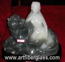 Jade Tiger carving with Lovely lady
