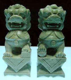 PAIR OF 8in GREEN JADE FOODOG (HJ018K). $249.99