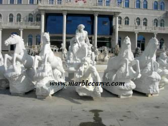 Marble Horses Fountain Sculpture Garden Carving
