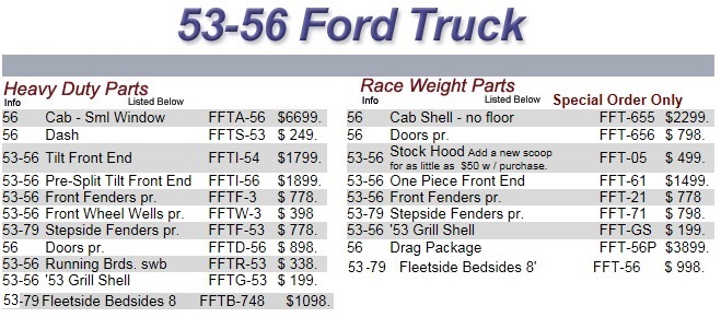 1953- 1956 Ford  regular cab Fiberglass truck Body