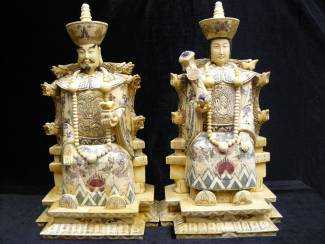 Bone Carving EMPOROR ANTIQUE BONE KING & QUEEN (B013)