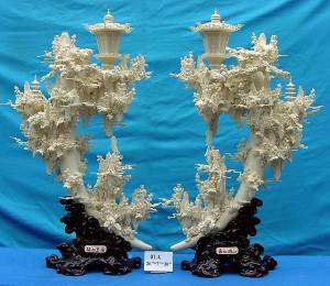 Bone Carvings PAIR OF PALACE LAMP TUSKS (01A)