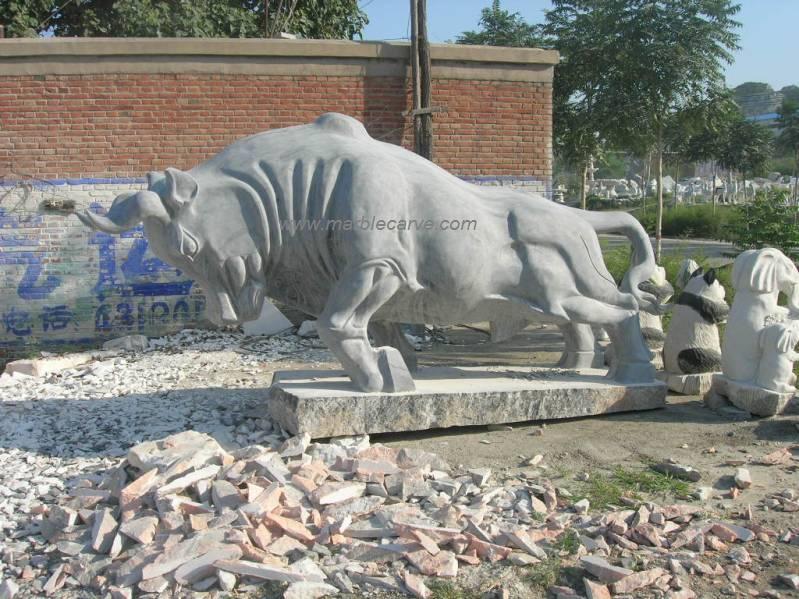 Bull Statue Marble Garden Carving 1198