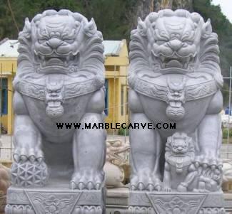 marble fu dogs statue carving sculpture