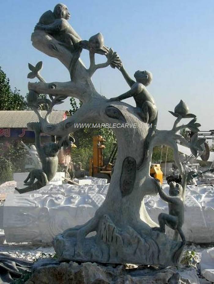 marble monkeys on tree statue sculpture
