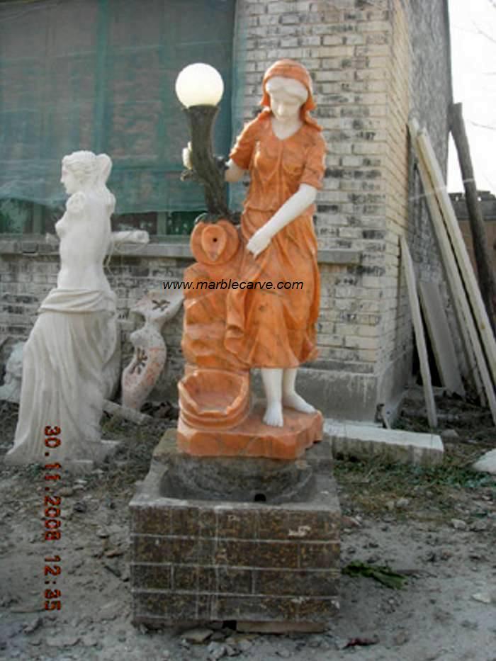 marble Girl with lamp Statue